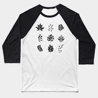 Little Leaves, White Line Drawing Baseball T-Shirt